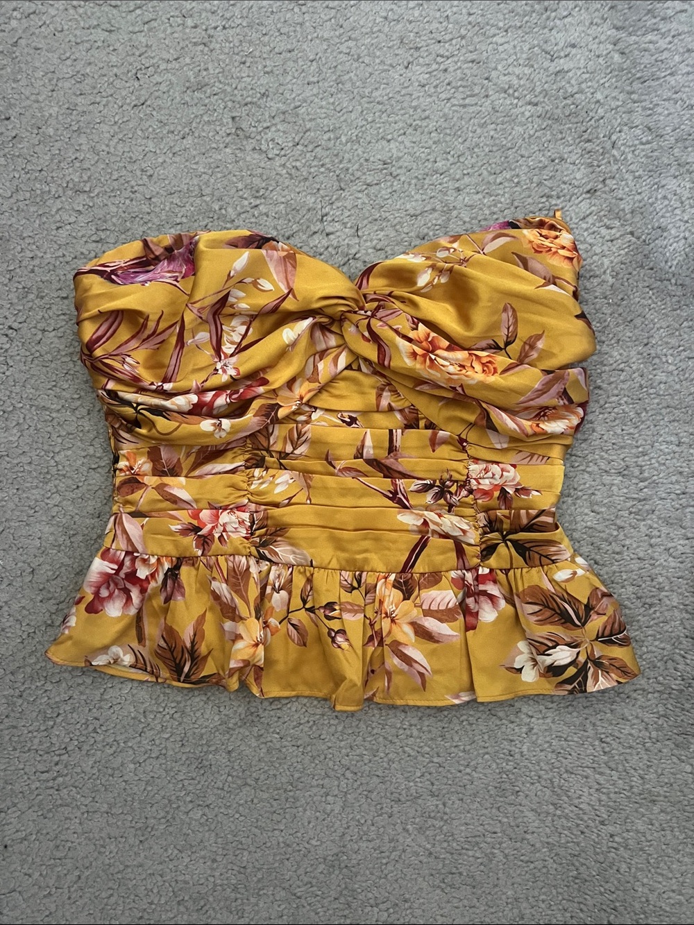 Floral Yellow Strapless Peplum Top